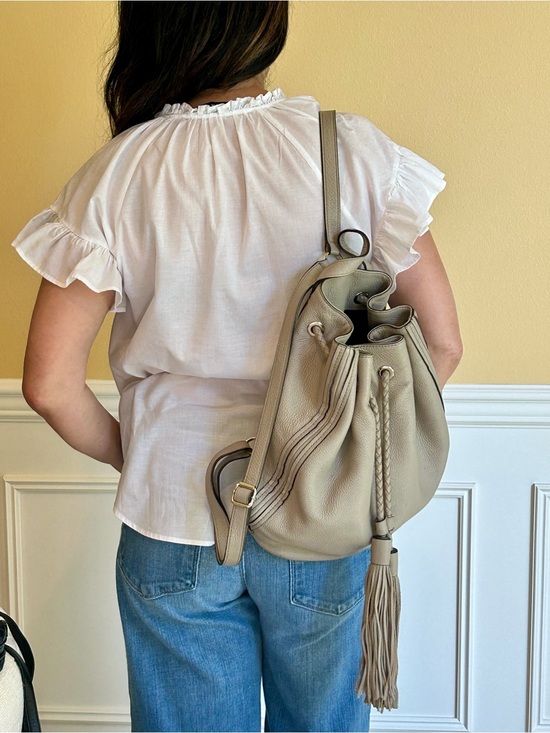 Pebbled Taupe Drawstring Backpack with Decorative Tassel main image 4
